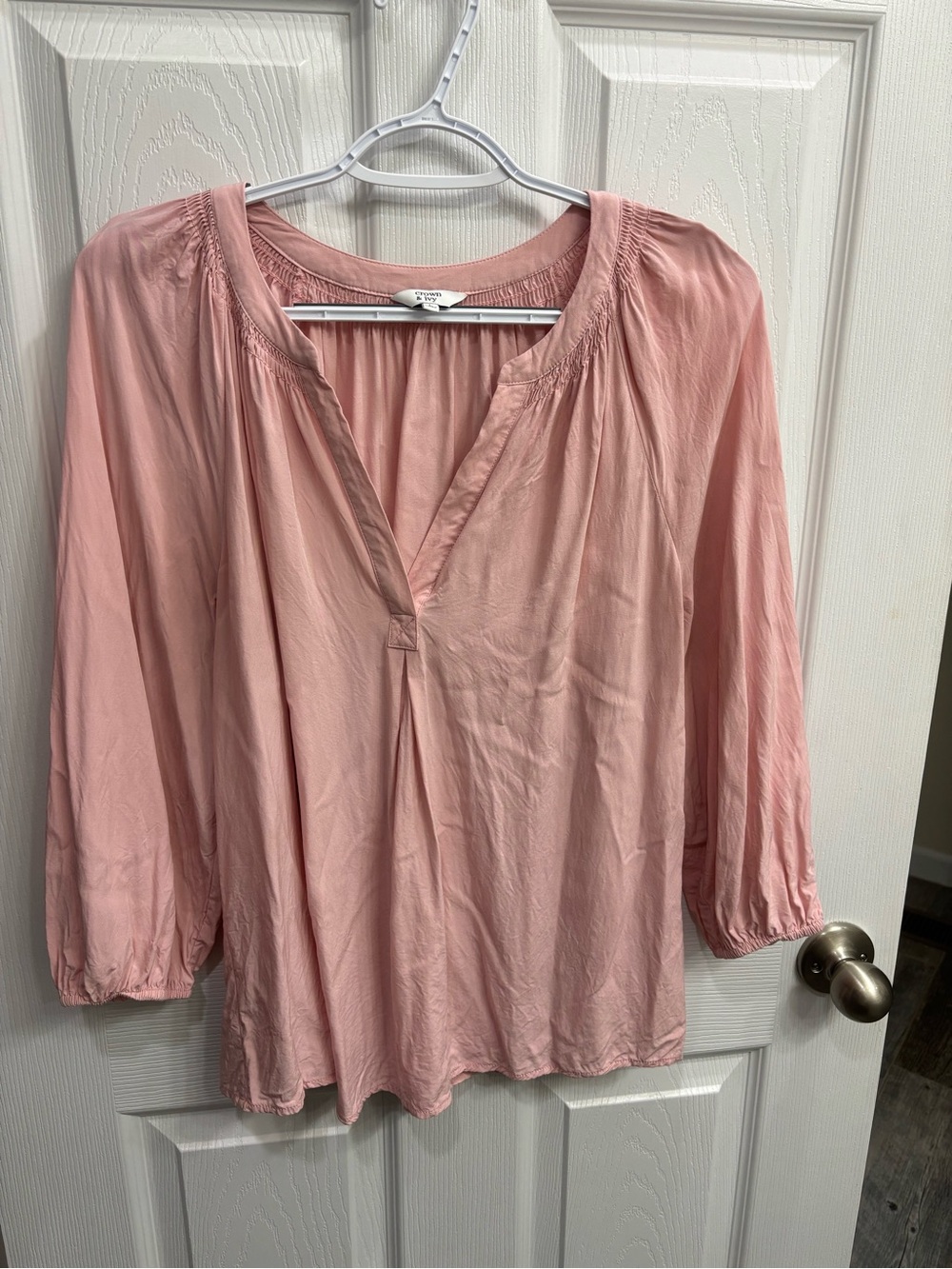 crown & ivy Light Pink Boho Peasant Blouse